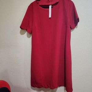 Red Monteau scalloped edge dress. Size L
